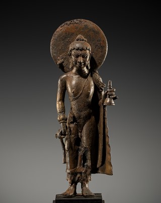 Lot 493 - A BRONZE FIGURE OF A BODHISATTVA, SRIVIJAYA EMPIRE, 7TH-8TH CENTURY