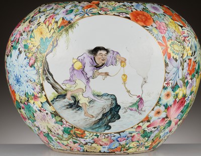 Lot 319 - A VERY LARGE MILLEFLEUR-ENAMELED ‘IMMORTALS’ BOWL, REPUBLIC PERIOD