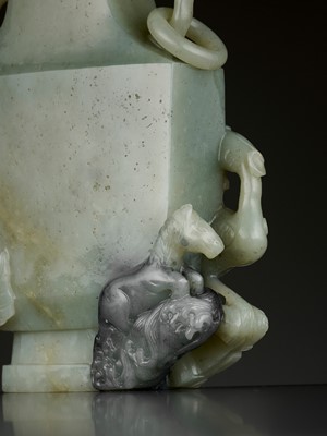Lot 73 - A CELADON AND GREY JADE BALUSTER VASE AND COVER, QING DYNASTY