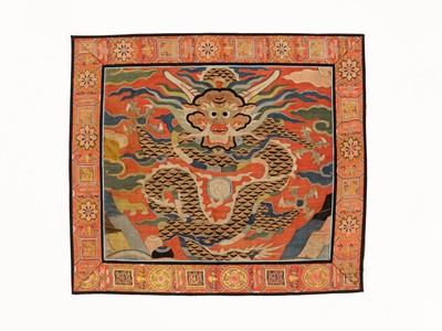 Lot 612 - A KESI RED-GROUND DRAGON PANEL, QING