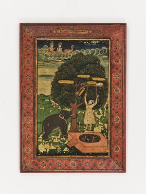 Lot 765 - A JAIN ‘ELEPHANT SHAKING A TREE’ WOOD PANEL