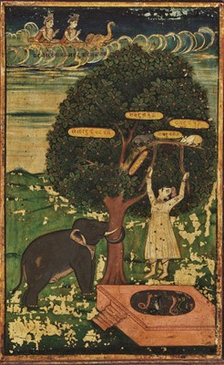 Lot 765 - A JAIN ‘ELEPHANT SHAKING A TREE’ WOOD PANEL