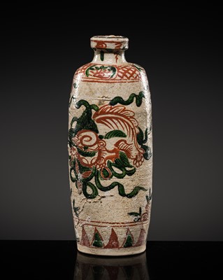 Lot 308 - A SWATOW-STYLE TAMBA WARE ‘FLORAL’ SAKE BOTTLE, EDO PERIOD