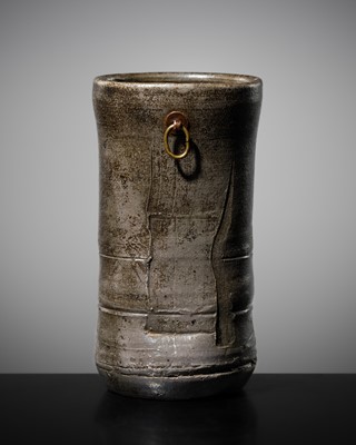 Lot 301 - A BIZEN WARE ‘BAMBOO’ HANGING FLOWER VASE (HANAIRE), EDO PERIOD