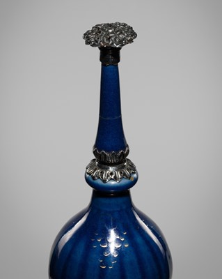 Lot 199 - A MIDNIGHT BLUE-GLAZED, SILVER-MOUNTED, PORCELAIN ROSEWATER SPRINKLER, CHINA FOR THE ISLAMIC MARKET, EARLY QING DYNASTY
