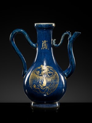 Lot 35 - A POWDER-BLUE-GROUND AND GILT-DECORATED EWER, KANGXI PERIOD