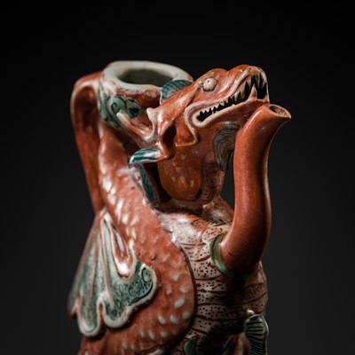 Lot 168 - AN UNUSUAL KINRANDE-STYLE ‘DRAGON FISH’ EWER, LATE MING DYNASTY