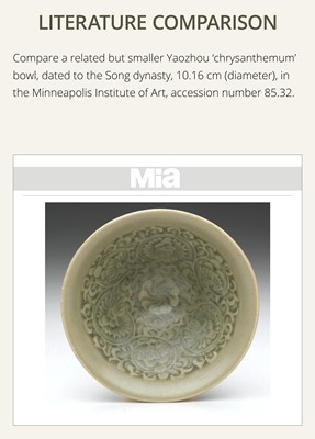Lot 9 - A LARGE YAOZHOU CELADON-GLAZED ’CHRYSANTHEMUM’ BOWL, NORTHERN SONG-JIN DYNASTY