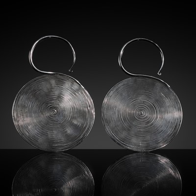Lot 280 - A PAIR OF RARE SILVER EAR ORNAMENTS, MIAO PEOPLE