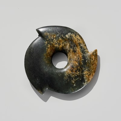 AN EXQUISITE MOTTLED JADE NOTCHED DISK (YABI), LATE NEOLITHIC PERIOD, DAWENKOU OR LONGSHAN CULTURE