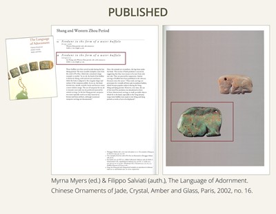 Lot 80 - A VERY RARE TURQUOISE ‘WATER BUFFALO’ PENDANT, LATE SHANG TO EARLY WESTERN ZHOU DYNASTY