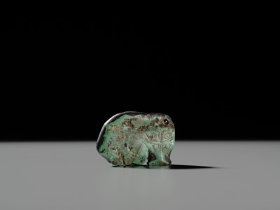 Lot 80 - A VERY RARE TURQUOISE ‘WATER BUFFALO’ PENDANT, LATE SHANG TO EARLY WESTERN ZHOU DYNASTY