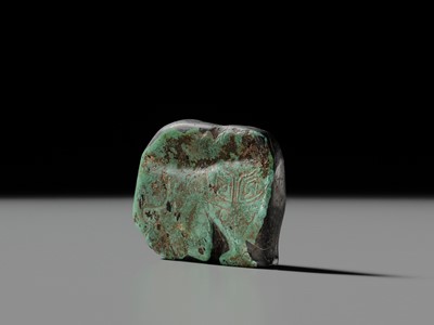 Lot 80 - A VERY RARE TURQUOISE ‘WATER BUFFALO’ PENDANT, LATE SHANG TO EARLY WESTERN ZHOU DYNASTY