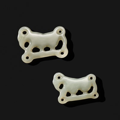 Lot 250 - AN EXCEEDINGLY RARE PAIR OF WHITE JADE ‘STAG’ PLAQUES