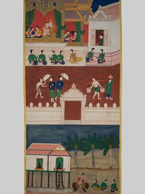 Lot 476 - A VERY FINE PAINTING WITH A MONUMENTAL PALACE SCENE, RATTANAKOSIN KINGDOM (1782–1932)