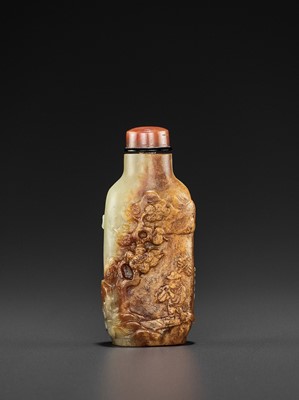 Lot 355 - A YELLOW AND RUSSET JADE SNUFF BOTTLE, ‘MASTER OF THE ROCKS’ SCHOOL, QING DYNASTY
