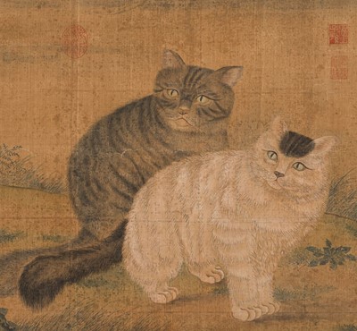 Lot 313 - ‘TWO CATS WATCHING BUTTERFLIES’, QING DYNASTY (1644–1912)