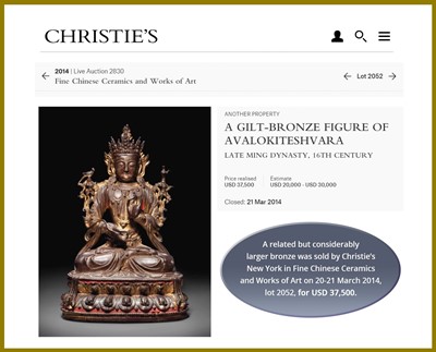 Lot 510 - A BRONZE FIGURE OF AVALOKITESHVARA, MING