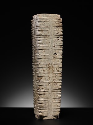 Lot 69 - A LARGE AND IMPORTANT ELEVEN-TIERED JADE CONG, NEOLITHIC PERIOD, LIANGZHU CULTURE