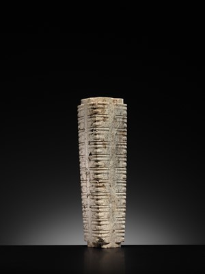 Lot 69 - A LARGE AND IMPORTANT ELEVEN-TIERED JADE CONG, NEOLITHIC PERIOD, LIANGZHU CULTURE