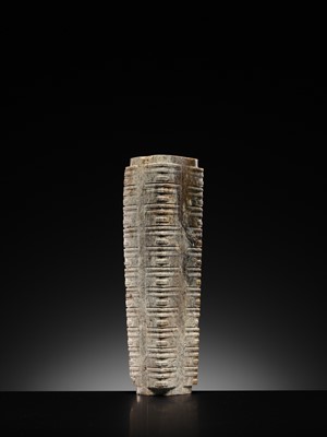 Lot 69 - A LARGE AND IMPORTANT ELEVEN-TIERED JADE CONG, NEOLITHIC PERIOD, LIANGZHU CULTURE