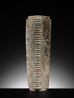 Lot 69 - A LARGE AND IMPORTANT ELEVEN-TIERED JADE CONG, NEOLITHIC PERIOD, LIANGZHU CULTURE
