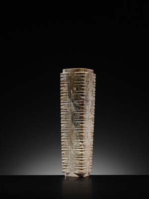 Lot 69 - A LARGE AND IMPORTANT ELEVEN-TIERED JADE CONG, NEOLITHIC PERIOD, LIANGZHU CULTURE