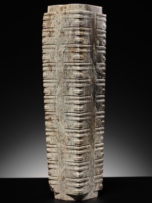 Lot 69 - A LARGE AND IMPORTANT ELEVEN-TIERED JADE CONG, NEOLITHIC PERIOD, LIANGZHU CULTURE