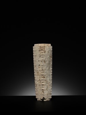 Lot 69 - A LARGE AND IMPORTANT ELEVEN-TIERED JADE CONG, NEOLITHIC PERIOD, LIANGZHU CULTURE