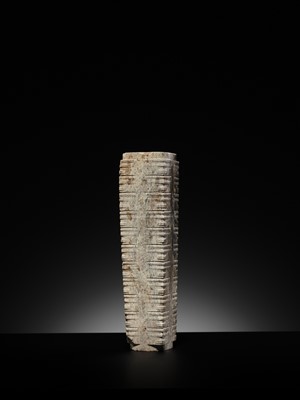 Lot 69 - A LARGE AND IMPORTANT ELEVEN-TIERED JADE CONG, NEOLITHIC PERIOD, LIANGZHU CULTURE