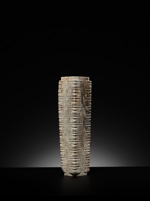 Lot 69 - A LARGE AND IMPORTANT ELEVEN-TIERED JADE CONG, NEOLITHIC PERIOD, LIANGZHU CULTURE