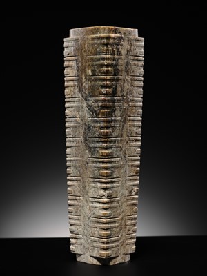 Lot 69 - A LARGE AND IMPORTANT ELEVEN-TIERED JADE CONG, NEOLITHIC PERIOD, LIANGZHU CULTURE