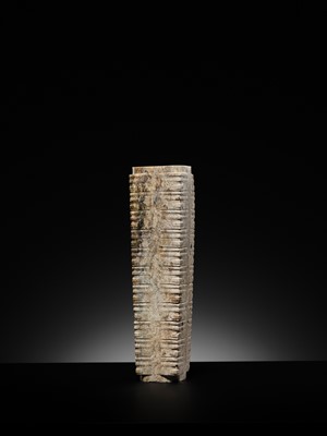 Lot 69 - A LARGE AND IMPORTANT ELEVEN-TIERED JADE CONG, NEOLITHIC PERIOD, LIANGZHU CULTURE