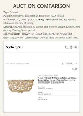 Lot 83 - A MAGNIFICENT JADE ‘SNAKE’ VOTIVE PLAQUE, EASTERN ZHOU DYNASTY