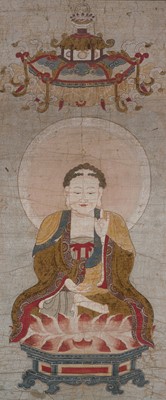 Lot 308 - A FINE BUDDHIST ‘WATER-LAND RITUAL’ VOTIVE PAINTING DEPICTING BUDDHA AMITABHA, 17TH-18TH CENTURY