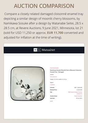 Lot 146 - NAMIKAWA SOSUKE: A FINE CLOISONNÉ ENAMEL ‘BLOSSOMING CHERRY’ TRAY AFTER A DESIGN OF WATANABE SHOTEI