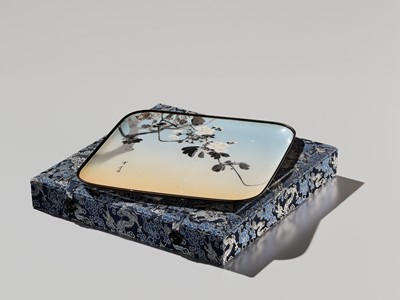 Lot 146 - NAMIKAWA SOSUKE: A FINE CLOISONNÉ ENAMEL ‘BLOSSOMING CHERRY’ TRAY AFTER A DESIGN OF WATANABE SHOTEI