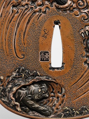 Lot 57 - TSUCHIYA YASUCHIKA V: A LARGE AND SUPERB SUAKA ‘DRAGON’ TSUBA