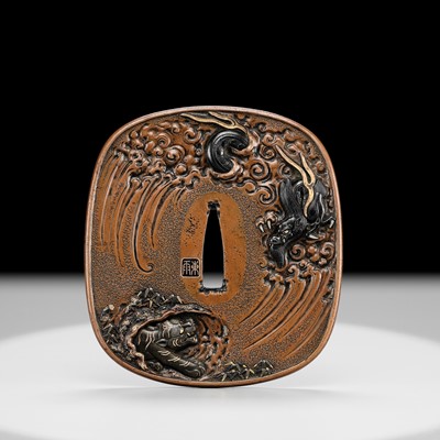 Lot 57 - TSUCHIYA YASUCHIKA V: A LARGE AND SUPERB SUAKA ‘DRAGON’ TSUBA