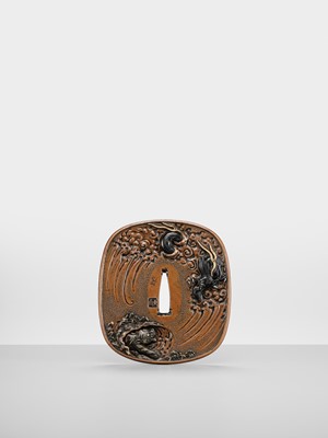 Lot 57 - TSUCHIYA YASUCHIKA V: A LARGE AND SUPERB SUAKA ‘DRAGON’ TSUBA