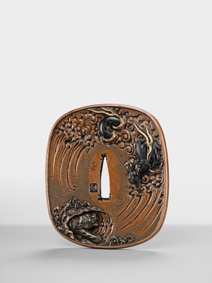 Lot 57 - TSUCHIYA YASUCHIKA V: A LARGE AND SUPERB SUAKA ‘DRAGON’ TSUBA