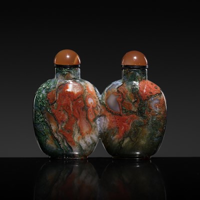 Lot 231 - A RARE DENDRITIC MOSS AGATE DOUBLE SNUFF BOTTLE, 1780-1880