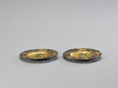 Lot 8 - TWO IMPRESSIVE GILT METAL PLATES WITH BENTEN AND DRAGON
