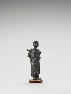 Lot 40 - A BRONZE FIGURE OF A LUOHAN, MING