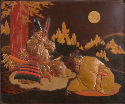 A SUPERB LACQUERED WOOD PANEL OF KUNSUNOKI MASASHIGE