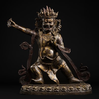 Lot 72 - A VERY LARGE (101 CM) BRONZE FIGURE OF VAJRAPANI, TIBETAN-CHINESE, LATE 19TH-MID 20TH CENTURY