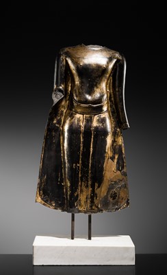 Lot 460 - A LACQUER-GILT BRONZE TORSO OF BUDDHA, AYUTTHAYA PERIOD, 15TH-16TH CENTURY