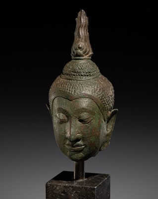 Lot 456 - A BRONZE HEAD OF BUDDHA, THAILAND, U-THONG STYLE B, 14TH-15TH CENTURY