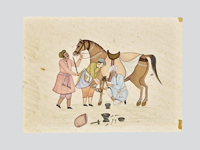 Lot 1234 - AN INDIAN MINIATURE PAINTING ‘AT THE FARRIER’, 19TH CENTURY