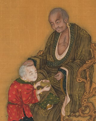 Lot 307 - ‘A LUOHAN BLESSING A YOUNG BOY’, 17TH-18TH CENTURY